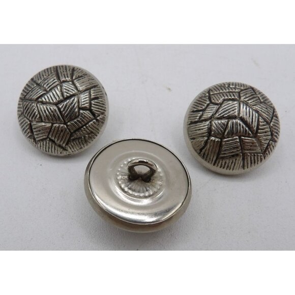 Set Of 3 Silver Tone Metal Mosaic Pattern Buttons For Dress Or Jacket  7/8 in D - Picture 2 of 2